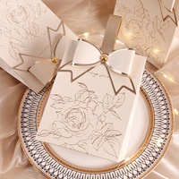 Cream White Recyclable Kraft Paper Candy Box with Hand Length Handle Retro French Portable Champagne Bow Texture