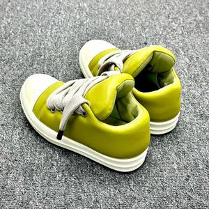 高品質ユニセックスレザーカジュアルシューズ、ファッショナブルなブランドデザイナー高級ローカットチャンキーレースアップローファーシープスキンフラットシューズ - Product Image 3