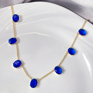 Collier empilable ovale personnalisable avec pierres précieuses, zircone cubique multicolore, plaqué or, chaîne de superposition quotidienne, vente en gros - Product Image 3
