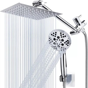 Juego de ducha de techo de acero inoxidable con cabezal cuadrado tipo lluvia, 8 funciones, con ducha de mano y barra de extensión - Product Image 1