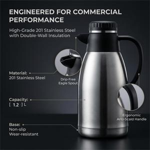 Jarra Térmica Aislada al Vacío de Acero Inoxidable para Café, para Servicio a la Habitación de Hotel y Desayuno - Product Image 3