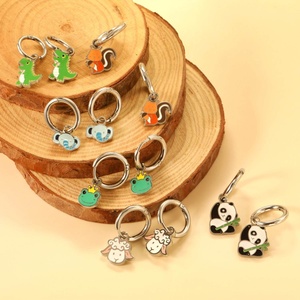 Boucles d'oreilles pendantes personnalisées pour enfants, motifs Panda, Dinosaure, Mouton, en acier inoxydable plaqué or, bijoux fantaisie, boucles d'oreilles créoles pendantes animales mignonnes - Product Image 2