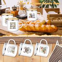 Vente en gros usine – Tasse à café/thé en émail métallique réutilisable avec logo personnalisé, bord roulé, en acier, pour camping, avec poignée