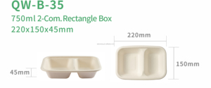 750ml 2-com dùng một lần hình chữ nhật Hộp Ăn Trưa phân hủy sinh học mía takeout container thực phẩm cắm trại bã mía hộp bữa ăn - Product Image 3