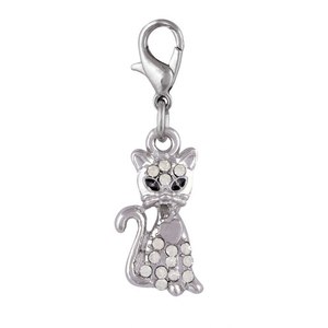 Colgante de plata con forma de gato y pedrería para la fabricación de joyas y accesorios de moda - Product Image 1