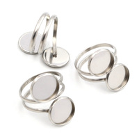 Versilberte, vergoldete Edelstahl-Ringfassungen, verstellbar, Rohlinge/Basismaterialien, passend für 12mm Glaskabochons, Knöpfe, Ringlünetten