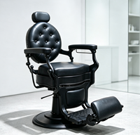 Fauteuil de salon de coiffure inclinable hydraulique en cuir PU capitonné vintage noir mat