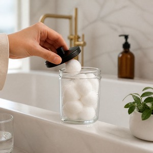 Juego de Accesorios de Baño: Tarro de Vidrio con Tapa Metálica para Bolas de Algodón, Dispensador de Jabón, Bandeja para Amenidades, Lujo para Hogar y Hotel - Product Image 4