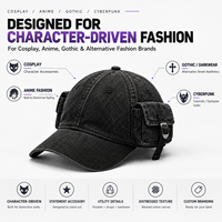 Casquette de baseball unisexe de style cyberpunk, multi-poches, avec boucle métallique réglable, 100% coton, 6 panneaux, de qualité supérieure