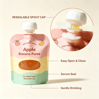 Voedselveilige kinderfruitpuree-uitgietzak zonder toegevoegde suiker, hersluitbaar, staande flexibele zak voor babyvoeding, aangepaste logo's, groothandel