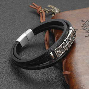 Bracelet en cuir multi-couches gravé sur mesure pour homme, bracelet en acier titane avec carte du monde <span class=keywords><strong>vintage</strong></span>, fermoir magnétique - Product Image 5