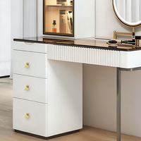 Table de toilette modulaire multifonctionnelle en bois massif avec miroir, armoire à tiroirs et lampe intégrée - Design simple et luxueux