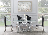 Luxe écrasé diamant miroir Table à manger en verre trempé Table à manger Table à manger meubles de salon décor à la maison Muebles