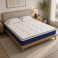 Matelas en tissu tricoté avec contraste de couleur bleu sur le bord et ressorts ensachés individuels