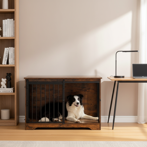 Chuồng chó 39.3 inch kiểu bàn, có cửa chuồng kiểu chuồng trại, chuồng chó chắc chắn dùng trong nhà với 2 cửa, lồng thú cưng bằng gỗ kiểu bàn cuối - Product Image 3