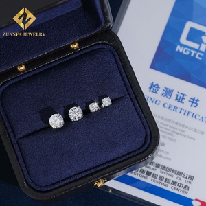 Pendientes Minimalistas con Diamantes Cultivados en Laboratorio, Corte Brillante Redondo, Certificados por NGTC, Plata de Ley 925, Cierre de Rosca, para Mujer - Product Image 4