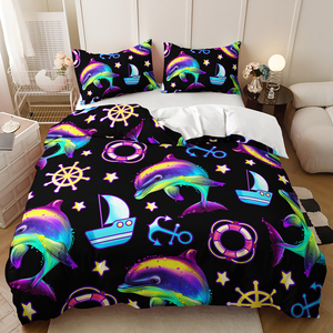 Cá Heo Duvet <span class=keywords><strong>Set</strong></span> Nữ Hoàng Kích Thước Đại Dương Sóng Bộ Đồ Giường Đặt Ánh Trăng Vào Ban Đêm Cho Teen Trẻ Em Phòng Bộ Đồ Giường Bộ - Product Image 4