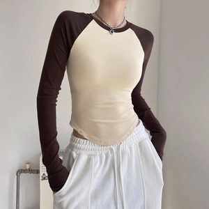Haut de yoga color block à manches longues coupe ajustée pour femme, vêtement de fitness automne, course et entraînement, SML, Spandex - Product Image 3