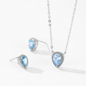 Pendientes y Collar de Plata de Ley 925 con Delicadas Gotas de Agua y Piedras Preciosas Oceánicas, Elegantes Lágrimas de Sirena, Conjunto de Joyería de Lujo - Product Image 2