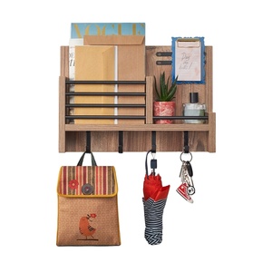 JUNJI Rustic Wood <strong>Wall</strong> Shelf Entryway Mail &amp; <strong>Key</strong> Organizer Coat <strong>Rack</strong> with Storage <strong>Rack</strong> - Product Image 2
