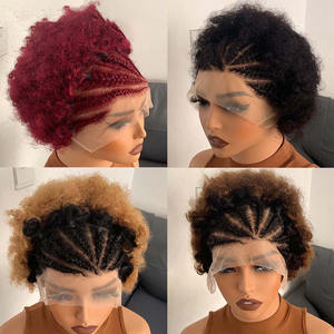 Perruque courte 13x4 en cheveux humains, tressée à moitié, afro à moitié, durable et légère, vente en gros d'usine, remise sur les achats multiples - Product Image 3