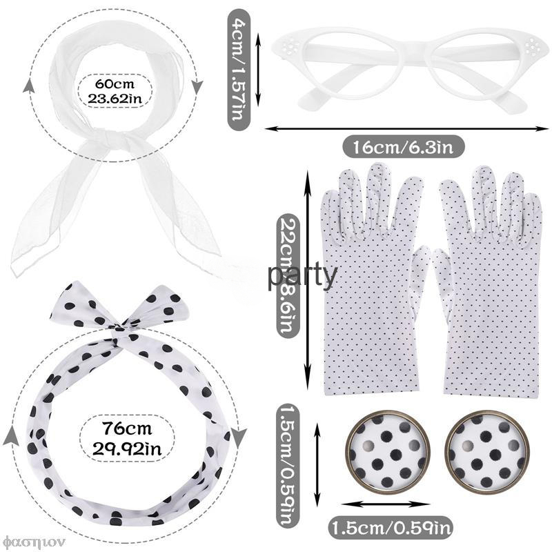 Newcotte Accessoires de costume pour femme des années 1950, écharpe, pois, œil de chat, lunettes, bandana, cravate, bandeau, boucles d'oreilles, gants, ceinture (rouge