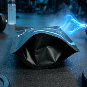 Sac refermable à fermeture éclair, noir mat, avec logo personnalisé, pour l'emballage de compléments nutritionnels sportifs et de protéines en poudre - Product Image 3