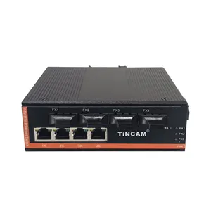 TiNCAM Aggregation Full Gigabit 4*SC+4*RJ45 Single Mode Dual Fiber 20KM 1310nm Industrial Network Switch