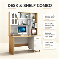 Bureau d'étude en bois moderne pour la maison, table d'écriture, bureau d'ordinateur avec bibliothèque, gain de place