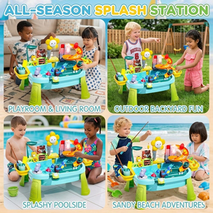 Table d'eau de <span class=keywords><strong>cuisine</strong></span> 4-en-1 pour tout-petits avec pompe électrique, robinet, évier de jeu, jouet de pêche, <span class=keywords><strong>hauteur</strong></span> réglable, accessoires amusants en plastique - Product Image 2