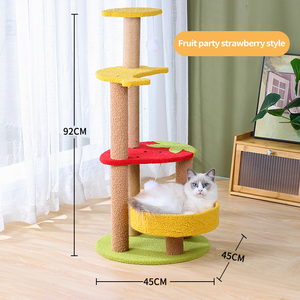 Rak Panjat Kucing Desain Baru Motif Stroberi, Tiang Garukan Kucing dari Sisal, Platform Lompat Bertingkat, Mainan Kucing Harga Murah - Product Image 5