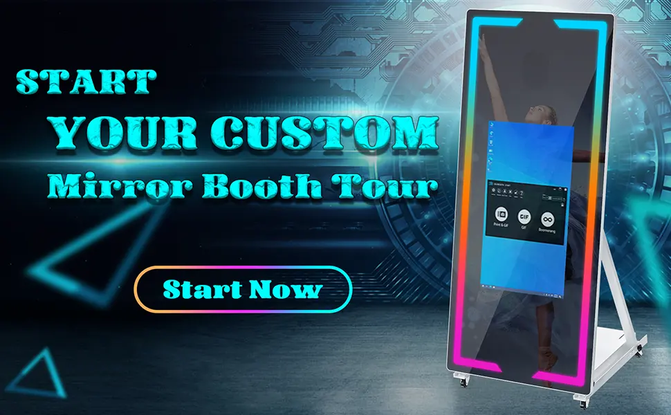 Portable touch screen standing europe round magic selfie arch wholesale beauty mirror photo booth with camera and printer