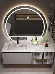 Gabinete de madera contrachapada de tocador para lavabo de losa de diseño moderno con lavabo de espejo para baños de hoteles y villas Nuevo lanzamiento - Product Image 5
