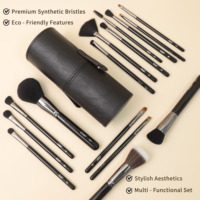 Ensemble de pinceaux de maquillage professionnels EMF de haute qualité, 15 pièces, manche en bois vegan noir, étui avec correcteur, logo personnalisé, luxe