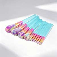 Ensemble de 10 pinceaux de maquillage professionnels avec sac, manche en plastique, tube en aluminium, poils en nylon, pinceaux pour poudre, anticernes, blush, yeux