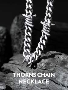 Punk 16-22 pollici placcato oro in acciaio inox geometrico nero spine girocollo collane filo spinato catena cubana per gli uomini - Product Image 4