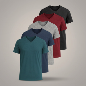 T-shirt uni en jersey de coton premium à col en V pour homme/femme, style sportif, pré-rétréci, coupe athlétique, sous-vêtements - Product Image 3