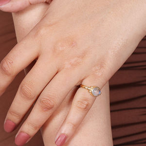 Anillo de piedras preciosas de piedra lunar arcoíris de Plata de Ley 925 chapado en oro de 18 quilates para bodas y fiestas - Product Image 3