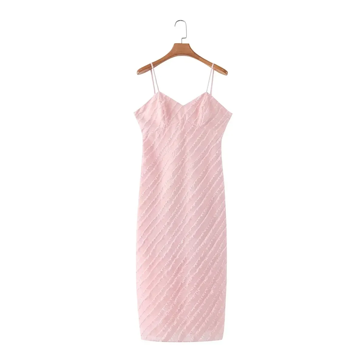 Smocked strapless sleeveless pink color casual fashion modest women long slip dress
