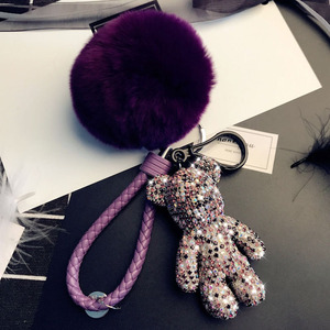 2022 Ins Luxe Tas Hanger Volledige Diamond Beer Sleutelhanger Met Bont Pompom Voor Lady (KC101C) - Product Image 3