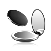 1 ensemble de Mini miroir de maquillage portable, miroir de poche, rond et personnalisé, avec lumière Led, Promotion, joli