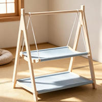 Hamac pour chat moderne carré, universel quatre saisons, double couche, en bois massif respirant, avec design berceau et balançoire