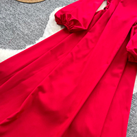 Robe midi élégante à manches longues lanternes et découpes à la taille pour femme, col montant, idéale pour les fêtes et le quotidien, printemps-automne