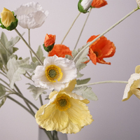 Bouquet de fleurs artificielles de pavot rose à 4 têtes, toucher réel, hydratant, pour décoration de salon, ornement de vase