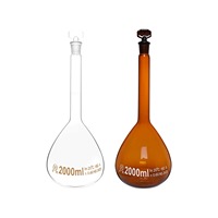 Fioles volumétriques en verre borosilicate transparent à parois épaisses de 2000 ml, résistantes à 20 degrés Celsius, pour laboratoire de chimie