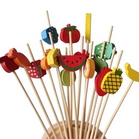 Fourchettes à fruits en bambou créatives, ananas jaune, fraise rouge, jetables, biodégradables, 100/paquet, bâtonnets pour barbecue, cocktail