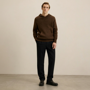 Sweat-shirt décontracté d'hiver pour homme en molleton à capuche marron 100% coton tricoté uni anti-plis - Product Image 1