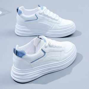 Zapatos de Mujer con Plataforma Blancos para Primavera, Verano y Otoño, Zapatos Planos de Cuero PU 2023, Nuevos Zapatos Joker con Plataforma Interna - Product Image 4