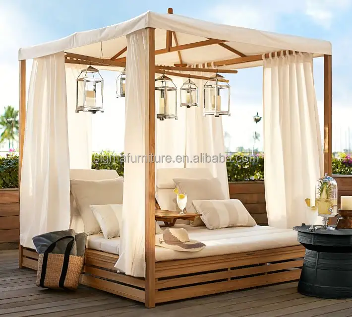 2023 new arrival wholesaler luxury outdoor sun bed furniture beach teak wood chaise pool lounger daybed