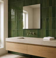 Carrelage mural en céramique brillant fait main vert 75x300mm, style rétro, concave-convexe, pour salle de bain et cuisine